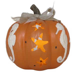Brighten the Season 8 in. LED Orange Seahorse Pumpkin Decor