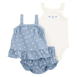 Carters Baby Girls 3-Piece Shell Print Top & Shorts Set