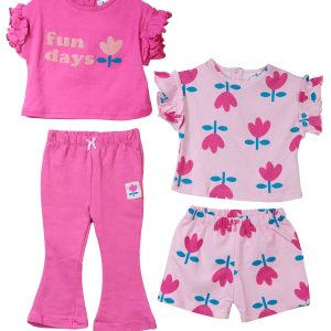 Baby Girls 4 Pc Legging Flare Pants & Short Set