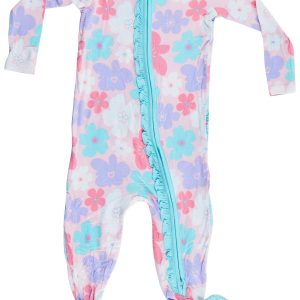 RUFFLEBUTTS Baby Girls Groovy Garden Footed Sleeper