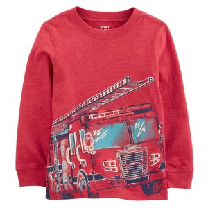 Carters Toddler Girls Fire Truck Long Sleeve Top
