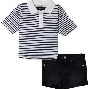 Joe's Toddler Girls 2 Pc Denim Shorts & Polo Set