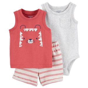 Baby Boys 3-pc. Bear Face Short Set