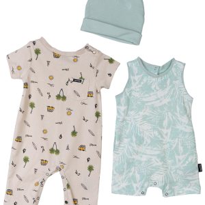 Volcom Baby Boys 3 Pc Palm Tree Rompers and Hat Set