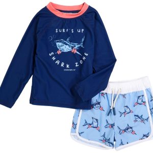 Andy & Evan 2-Piece Toddler Boys Navy Shark Graphic Swim Set
