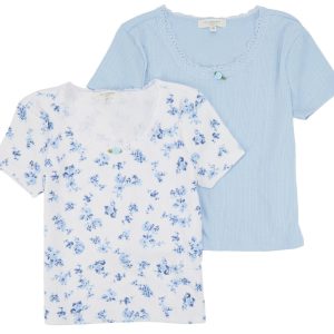 No Comment Big Girls 2 Pc Short Sleeve Pointelle Tops