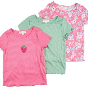 Btween Big Girls 3-Pack Ribbed Strawberry Tees
