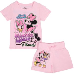 Disney Big Girls 2 Pc Minnie Rhinestones Top & Shorts Set