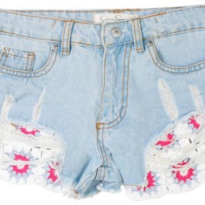 Jessica Simpson Big Girls Crochet Accent Denim Shorts