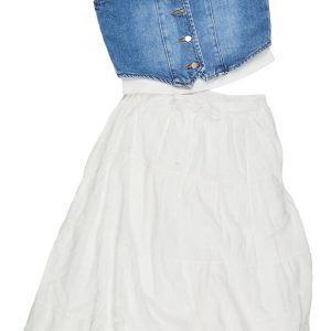 Rare Editions Big Girls 2-piece Denim Vest & white Skirt Set