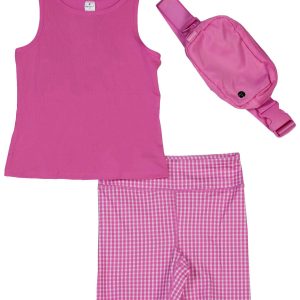 90 Degrees Big Girls Active 3 Pc Shorts, Tank & Bag Set