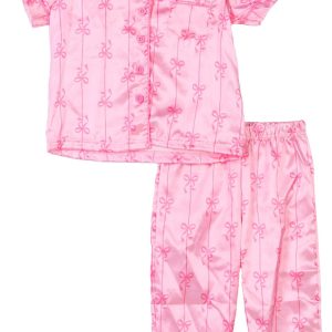 Freestyle Big Girls Pink Bow Satin Pajama Set
