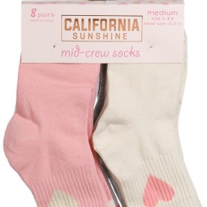 California Sunshine Girls 8 Pk Mid Crew Socks
