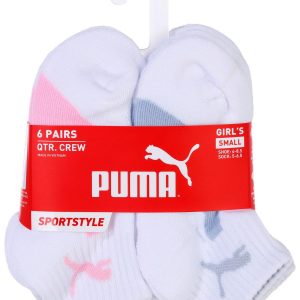 Puma Girls 6 Pk Sportstyle Training Quarter Crew Socks