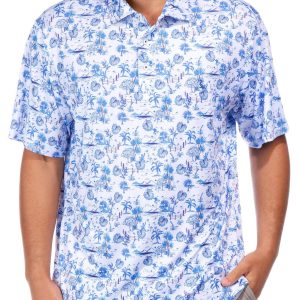 Tailorbyrd Men's Short Sleeve Vacation Time Print Polo Tee